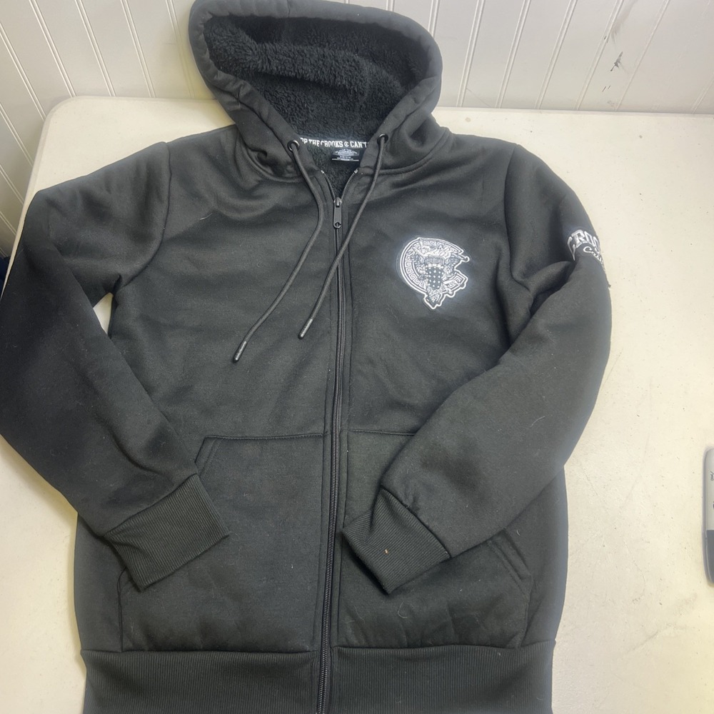 Size Small (S) - Crooks & Castles Black/white Sherpa Lined Zip-Up Hoodie